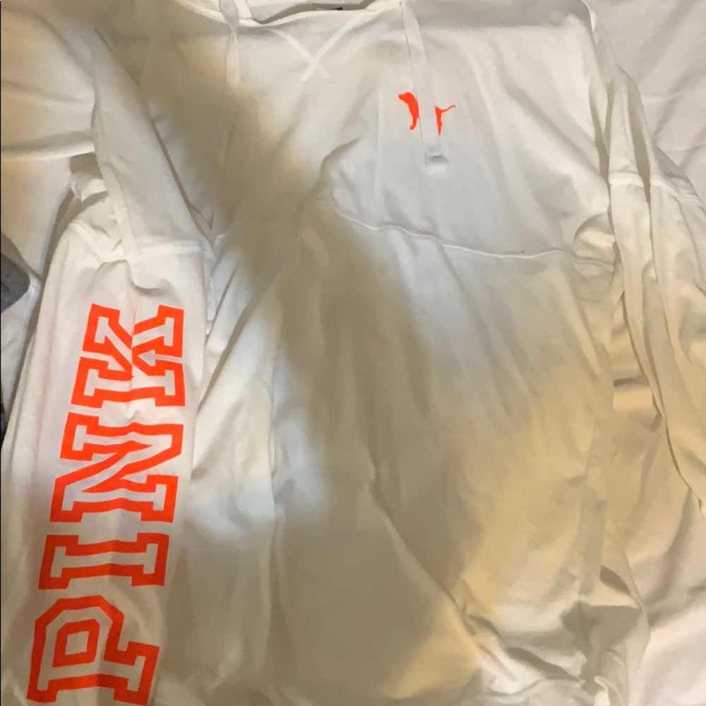 white with neon lettering PINK hoodie